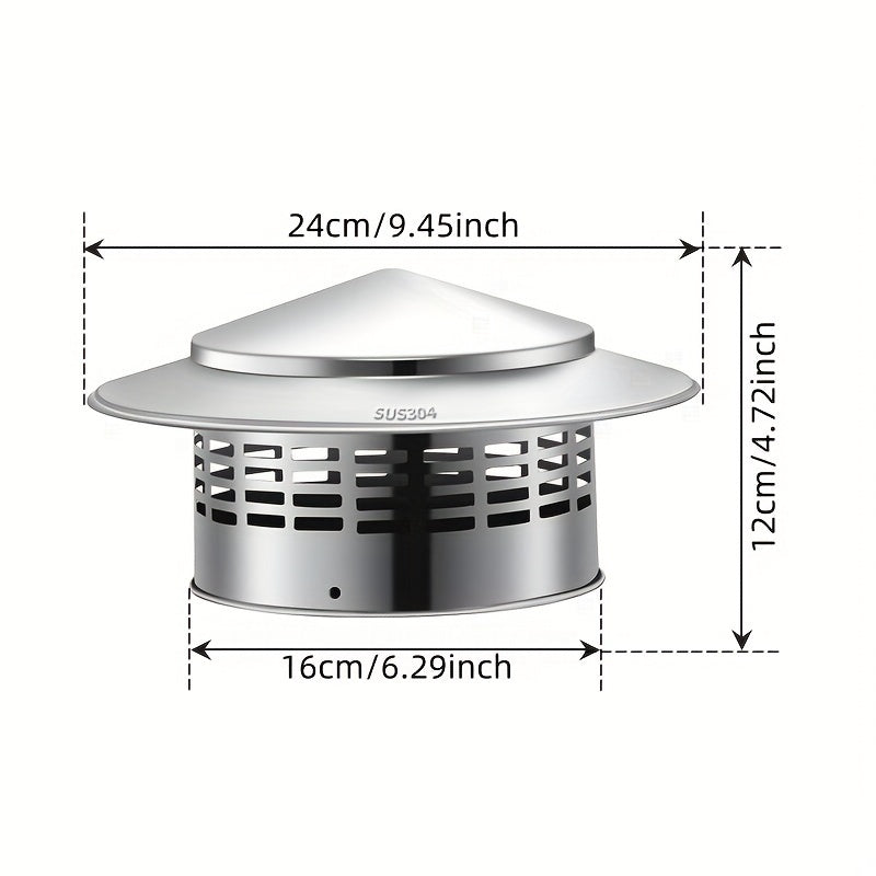 Stainless Steel Chimney Cap with Screen 10.92cm 16cm Round Rain Wind Resistant