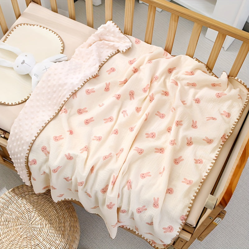 Baby Blanket for Infants 0-3 Years Knit Fabric Cartoon Bean Pattern Khaki Floral All-Season