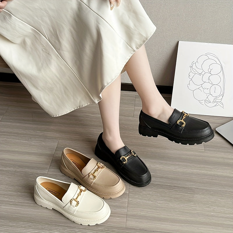 Women's Retro French-Inspired Slip-On Loafers Beige EVA Rubber Sole