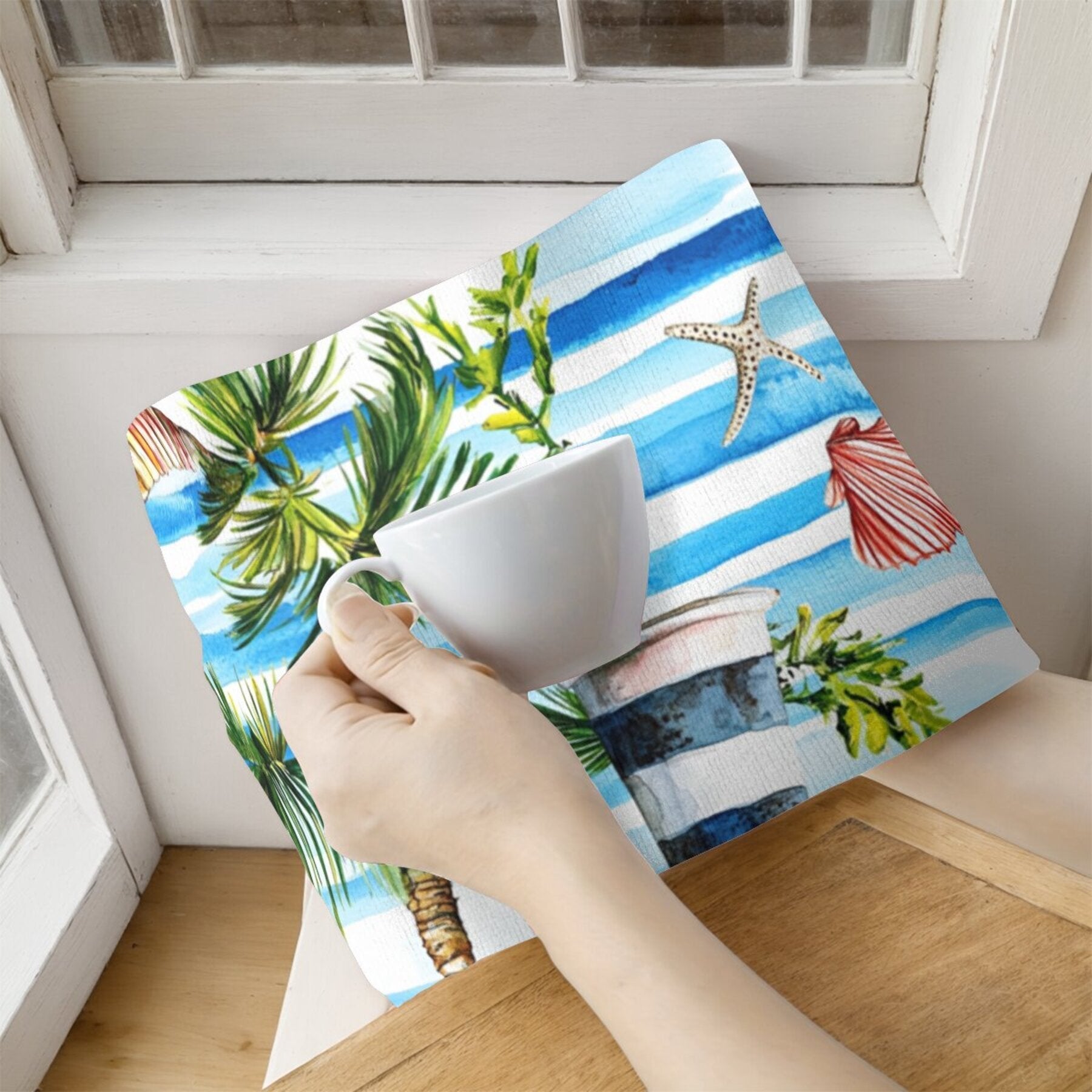 Set of 2 Tropical Lighthouse and Palm Tree Kitchen Towels Absorbent Polyester
