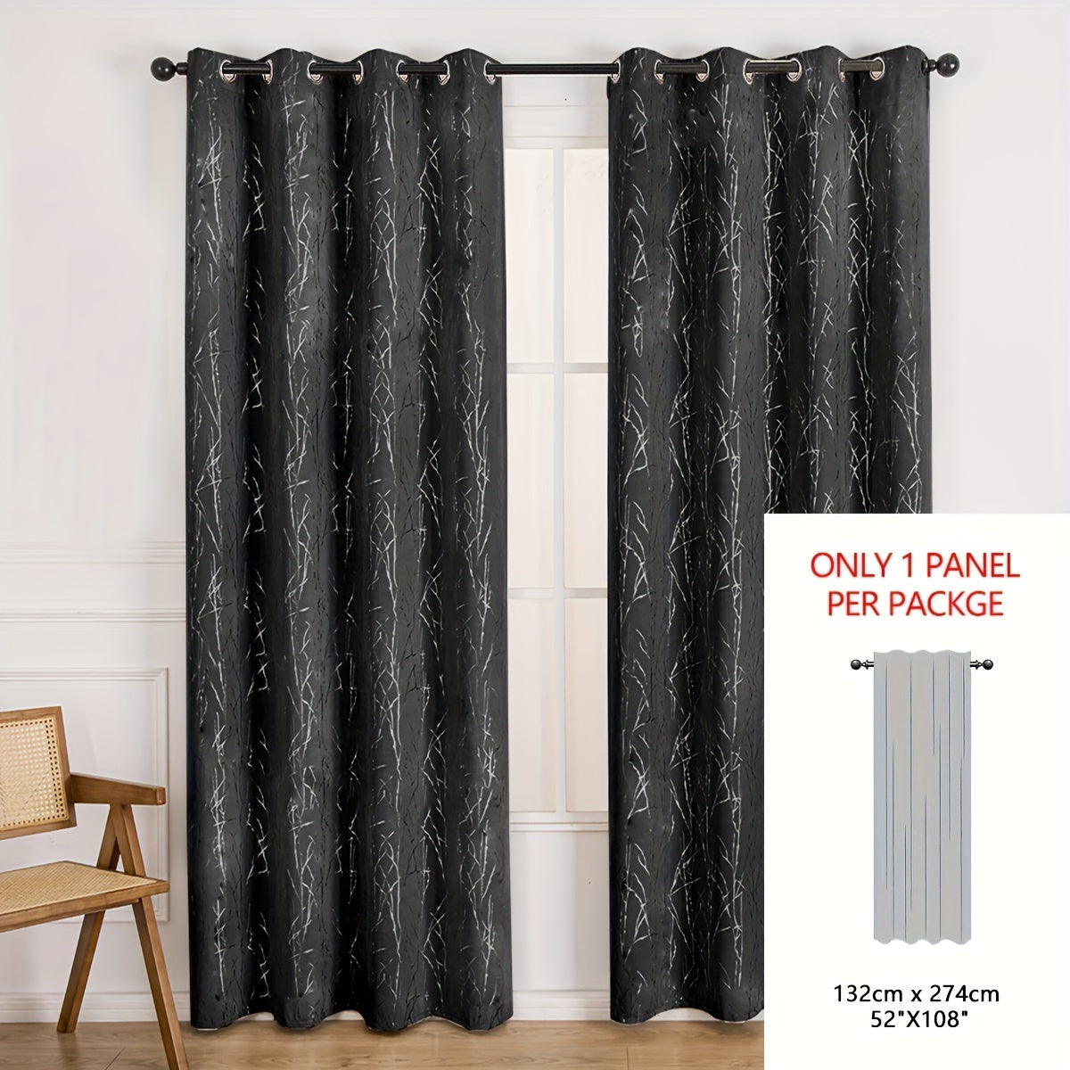 Blackout Curtain with Gold and Silver Tree Branch Pattern for Bedroom Living Room Office