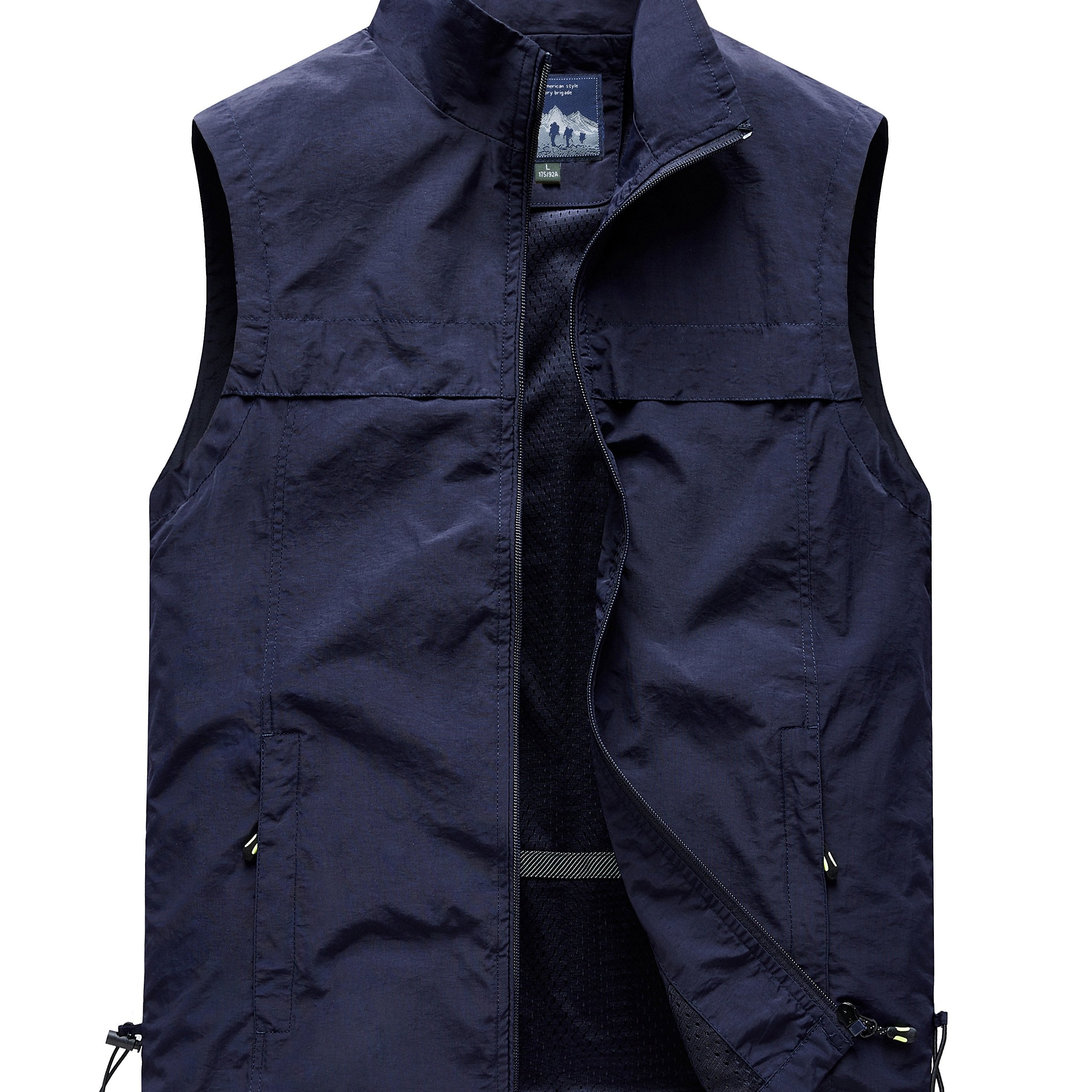 Men's Sleeveless Outdoor Vest with Stand Collar Drawstring Nylon Polyester Casual