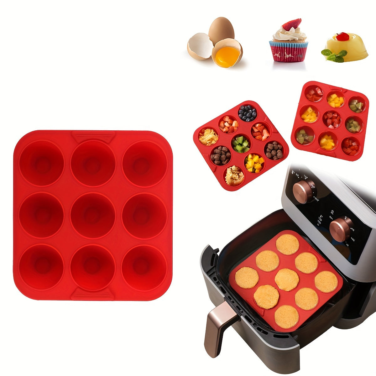 Square Silicone Cake Pan for Air Fryer 9 Cavities Oven Safe Dishwasher Safe