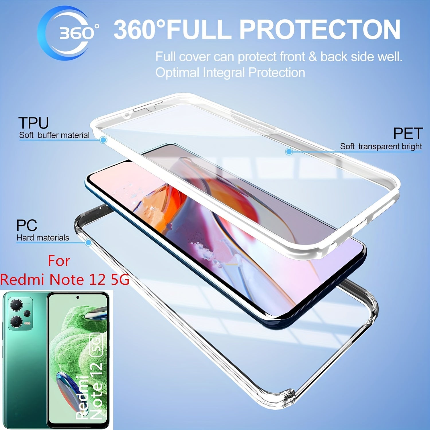 Полный ударопрочный чехол для телефона для моделей Xiaomi Redmi с прозрачной крышкой