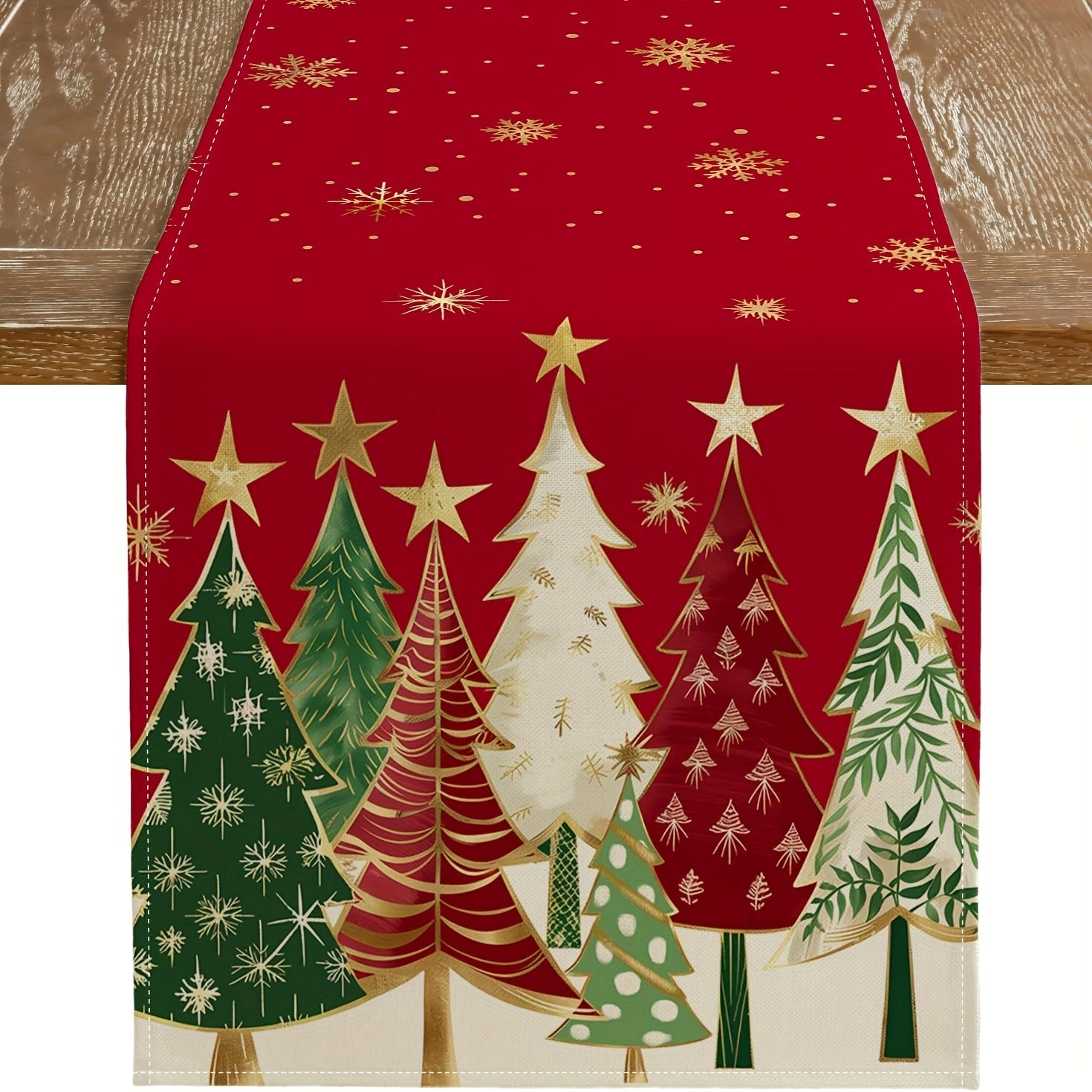 Caminador de mesa de lino con árbol de Navidad rojo para uso en interiores y exteriores 1 pieza