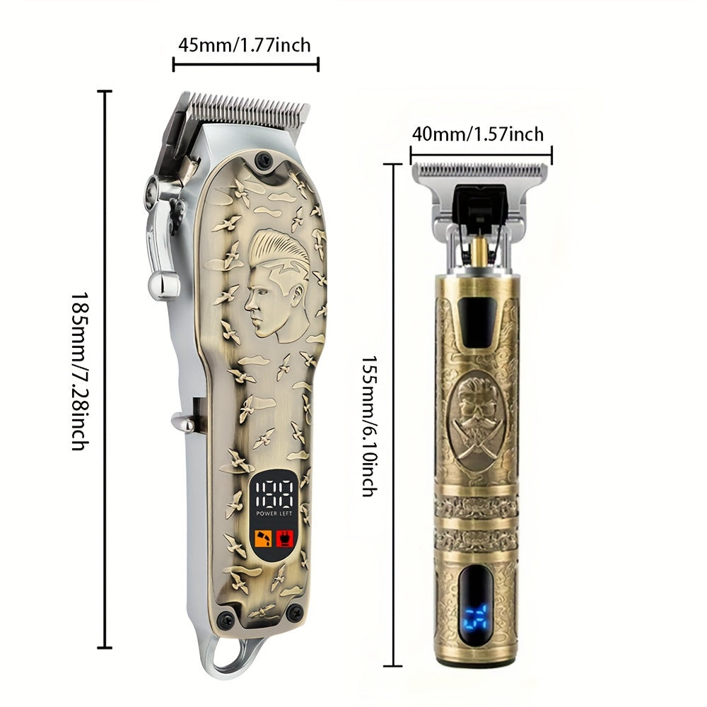 Professional Hair Clippers and Trimmer Set for Men USB Rechargeable 2000mAh Lithium Battery Low Noise Cordless Sharp Blades Digital Display Powerful Motor