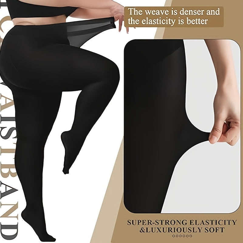 Medias de cintura alta elásticas para mujer talla grande en negro, leggings de nylon y spandex
