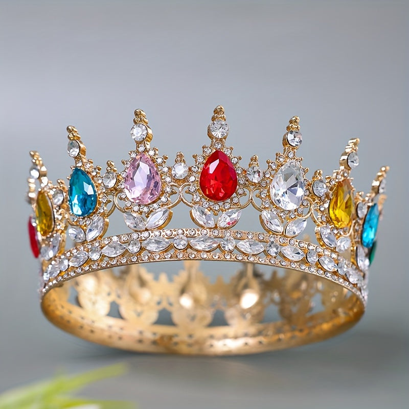 Opulent Vintage Round Rhinestone Crown Tiara for Bridal and Pageants