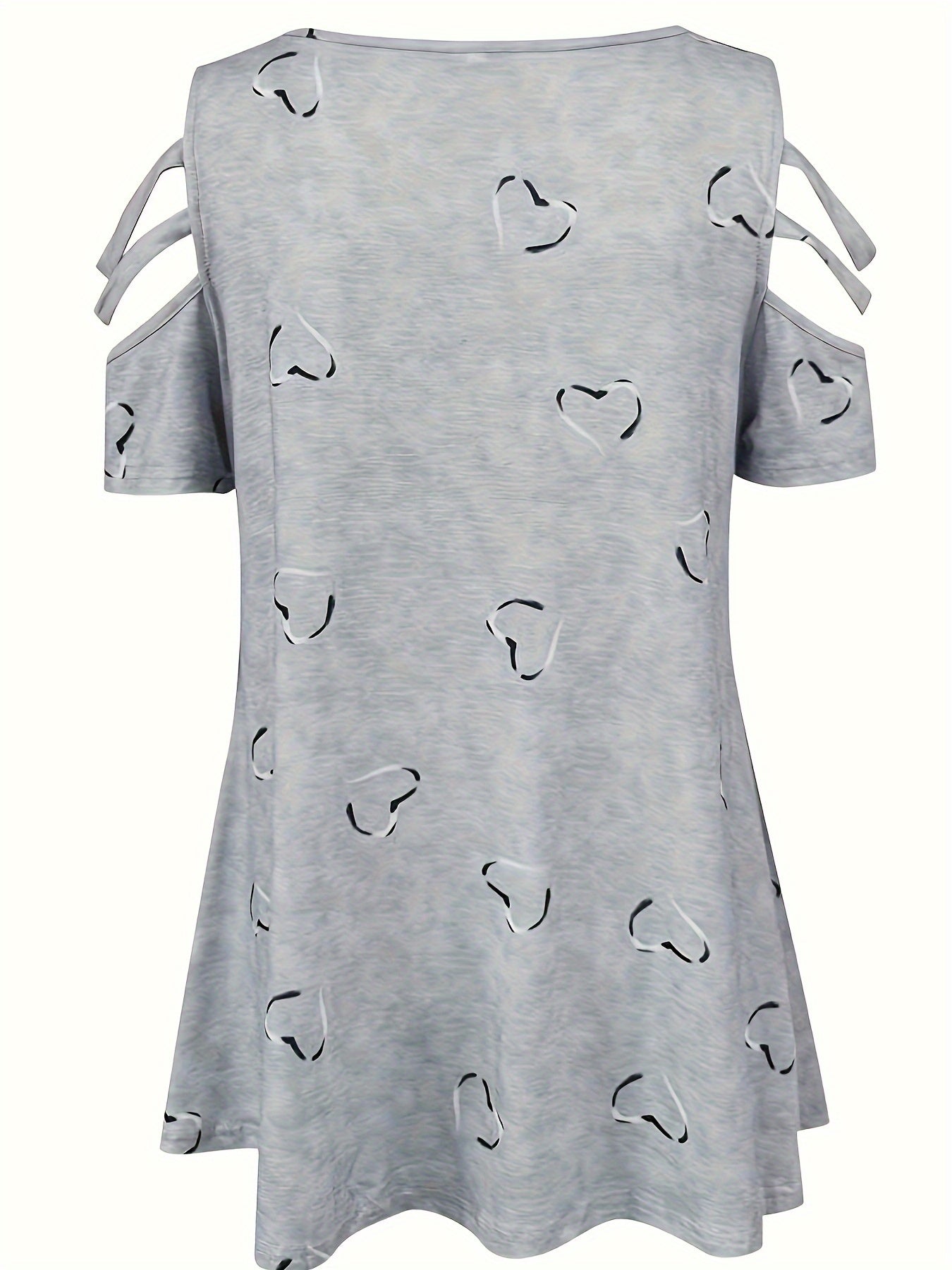 Plus Size Heart Print Zipper T-Shirt for Women Short Sleeve Spring Summer Casual