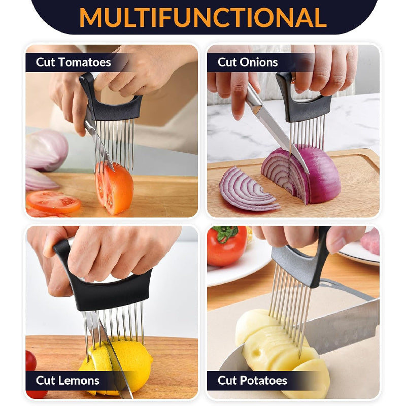 Naychali po'latdan yasalgan 4-dona piyoz ushlagich kesgich - Avokado, limon va sabzavotlarni kesish uchun oval shakldagi dizayn va qulay tutqichli uskunalar