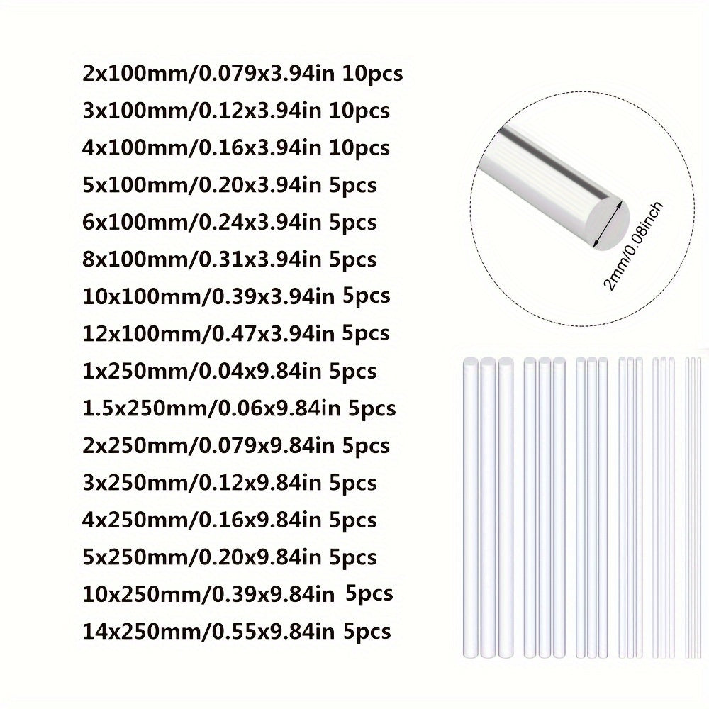 Clear Acrylic Rods 1-14mm Diameter 100/250mm Length Pack of 5 or 10