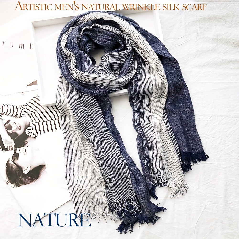 Cotton Linen Striped Scarf for Men Women Autumn Winter Fashion Accessory