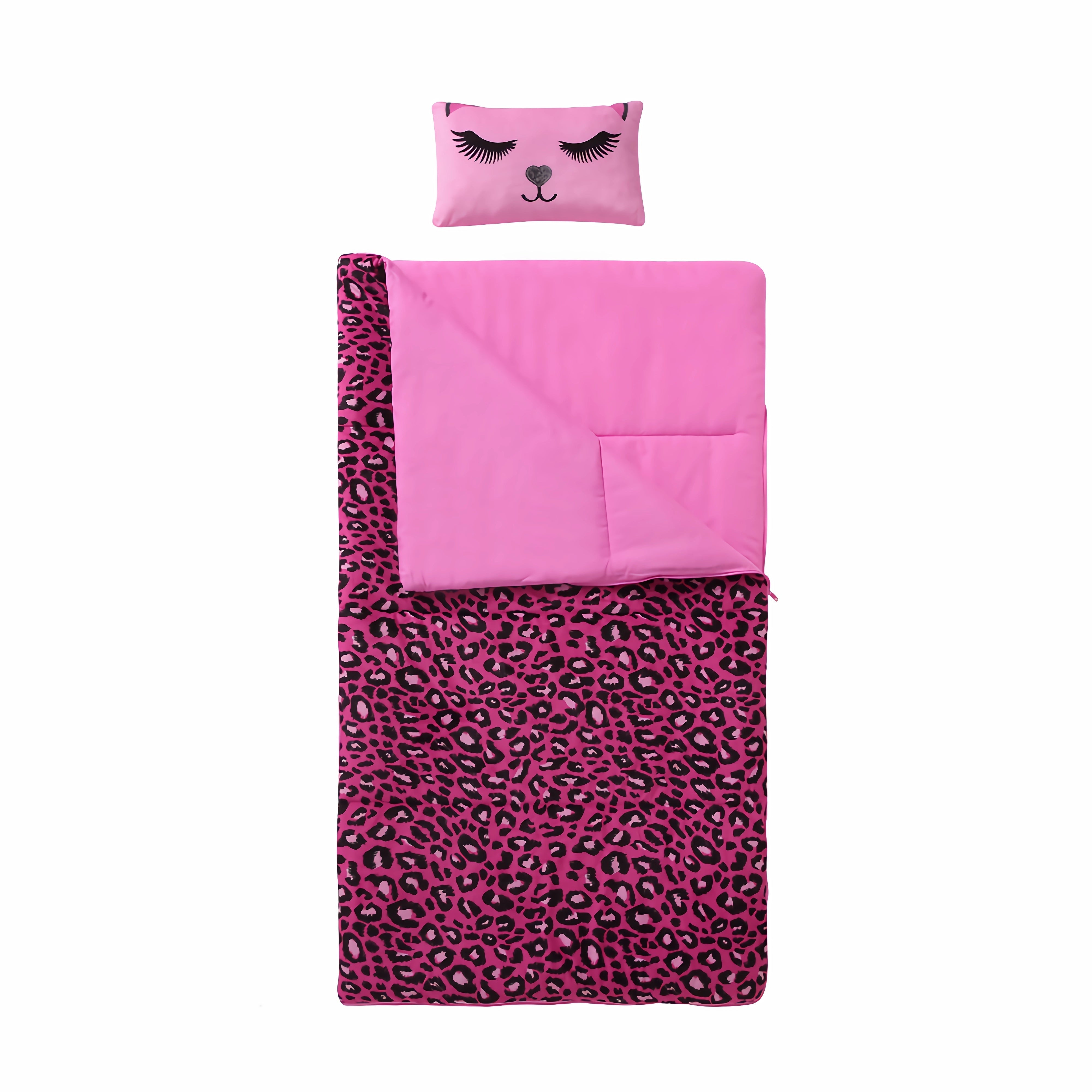 Bolalar uchun kuz qish fleece uyqu sumkasi to'plami bilan yostiq, oyoq uzishdan himoya qiluvchi zip bilan