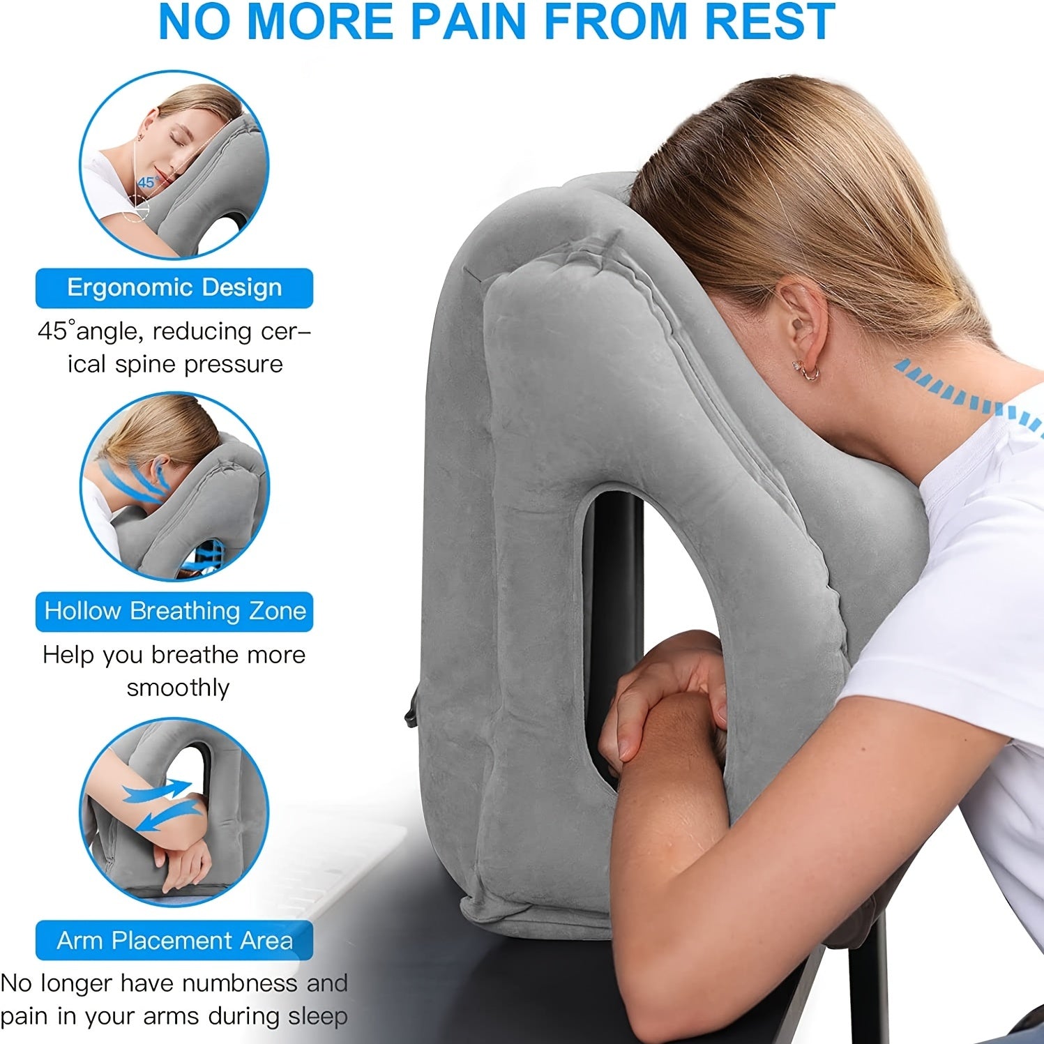 Almohada inflable de viaje para el cuello, soporte para aviones, coches, autobuses y camping