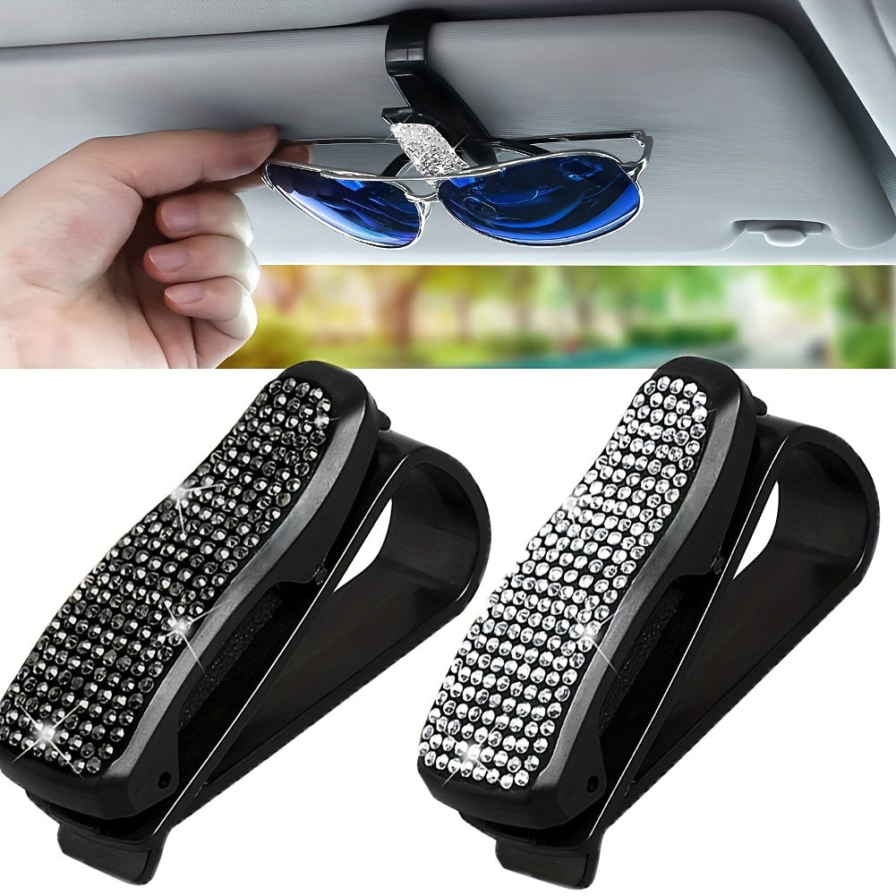 Car Sun Visor Sunglass Holder Clip Rhinestone Glasses Mount Women Men
