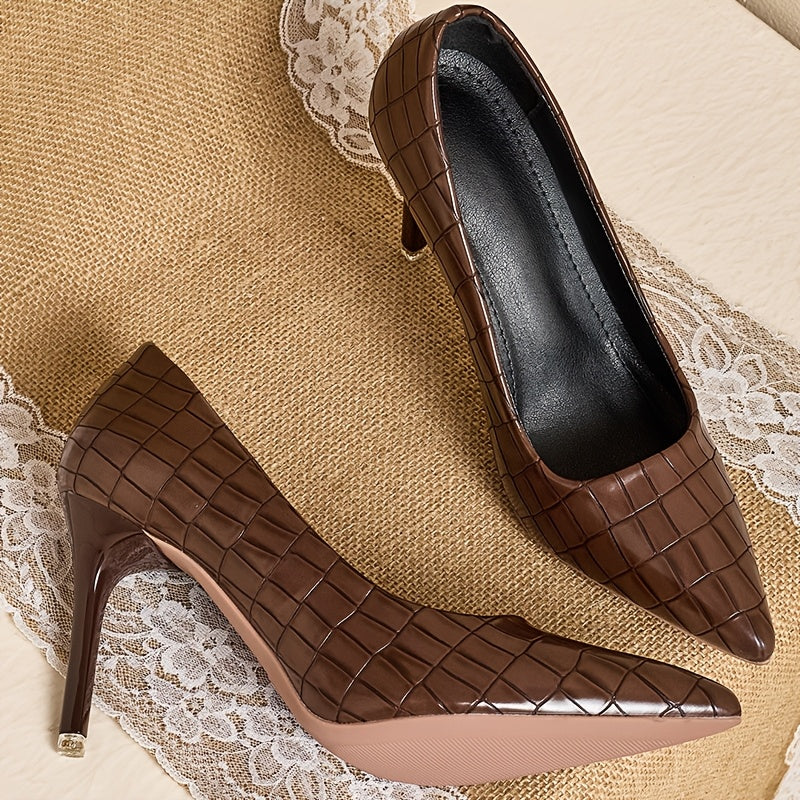 Women's Pointed Toe Pumps Brown Breathable Stiletto High Heels