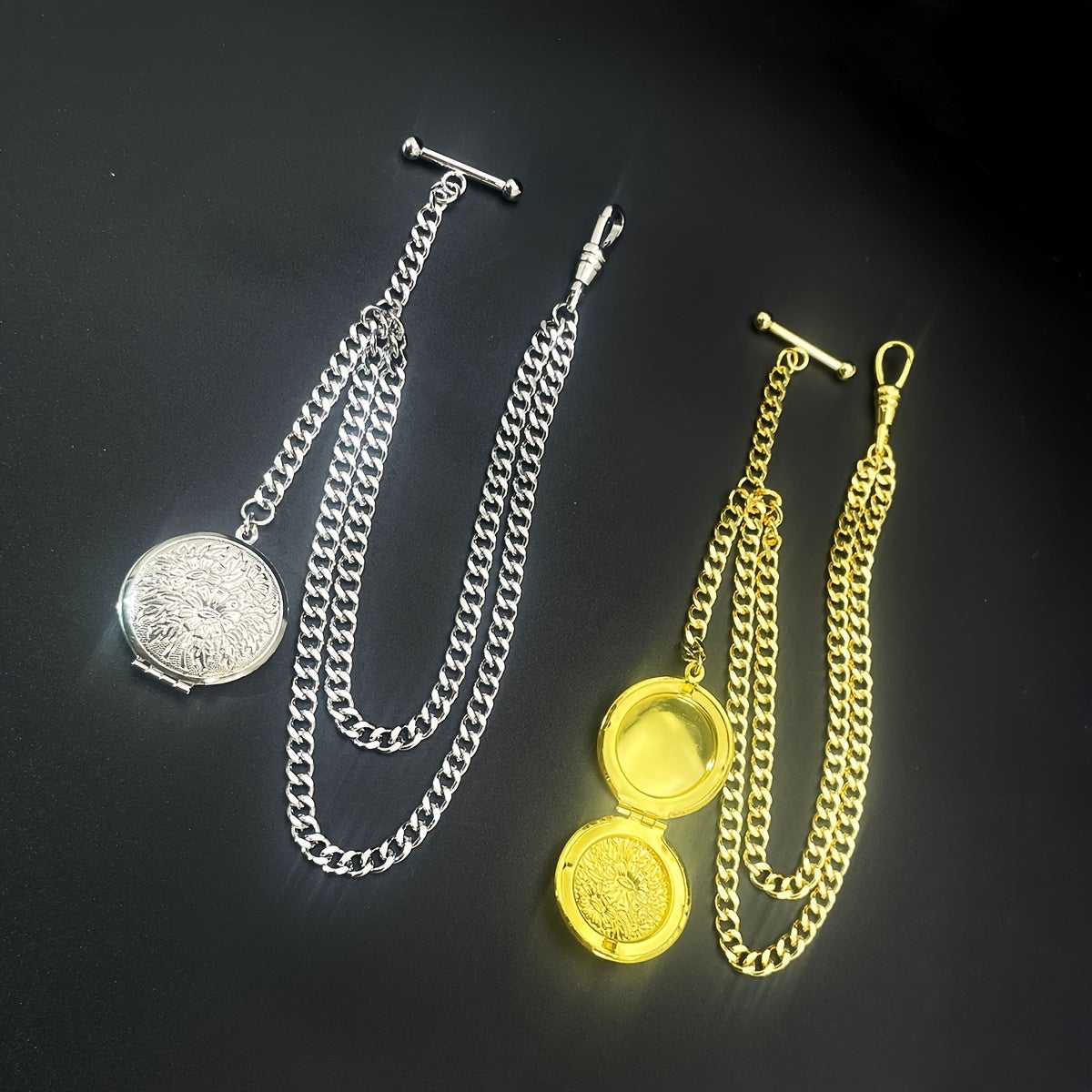 Cadena de chaleco para hombre con reloj de bolsillo de oro y colgante de flor de rosa