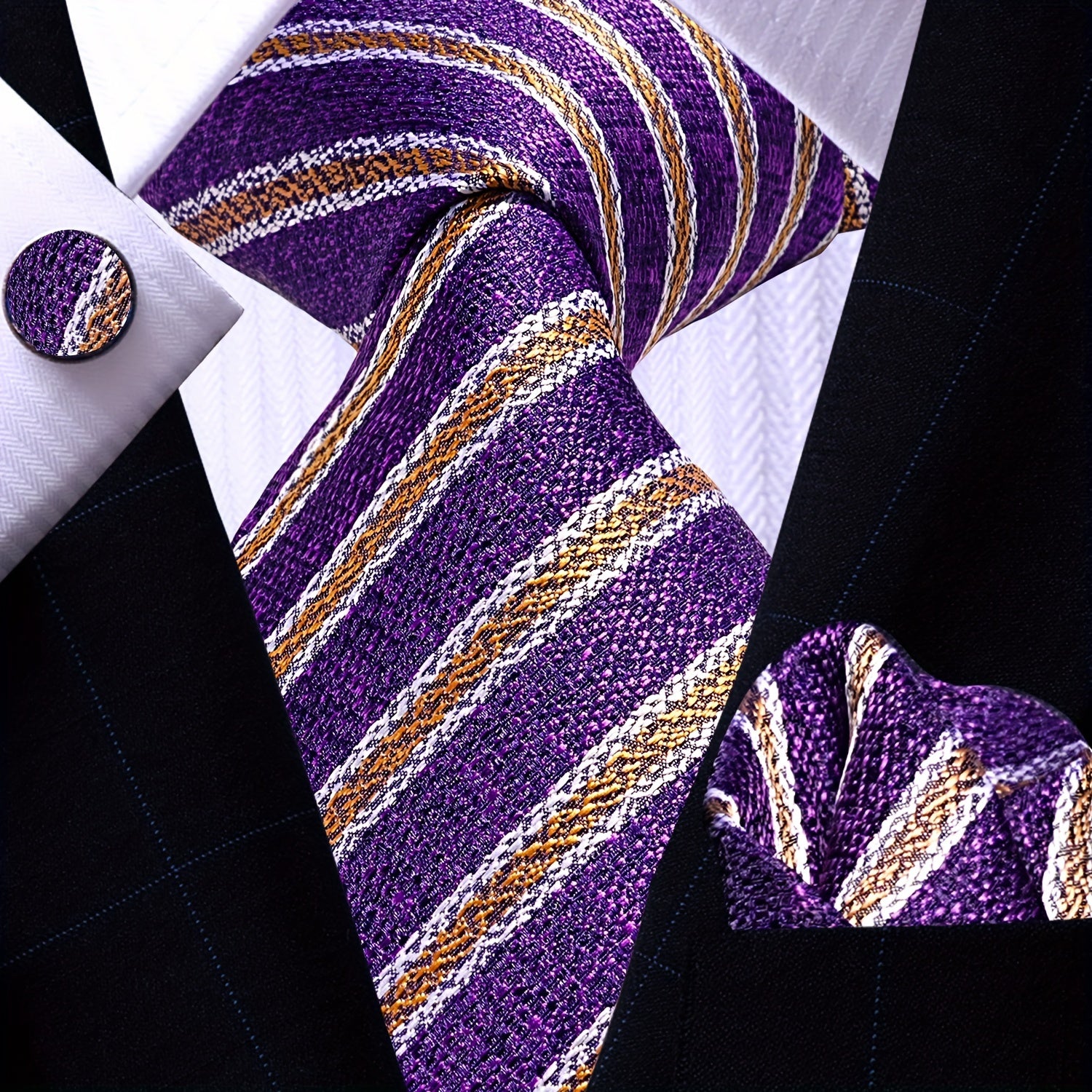 Men's Necktie Pocket Square Cufflinks Set for Wedding Business Party