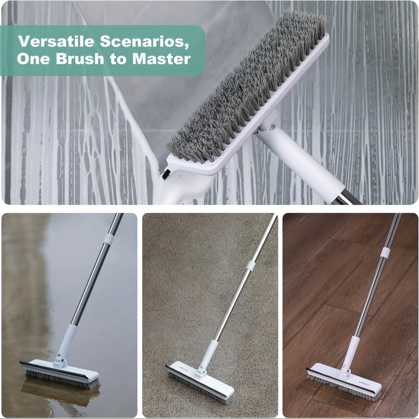 Heavy-Duty Floor Scrub Brush with Long Handle Rotating Head for Floors Walls and Carpets