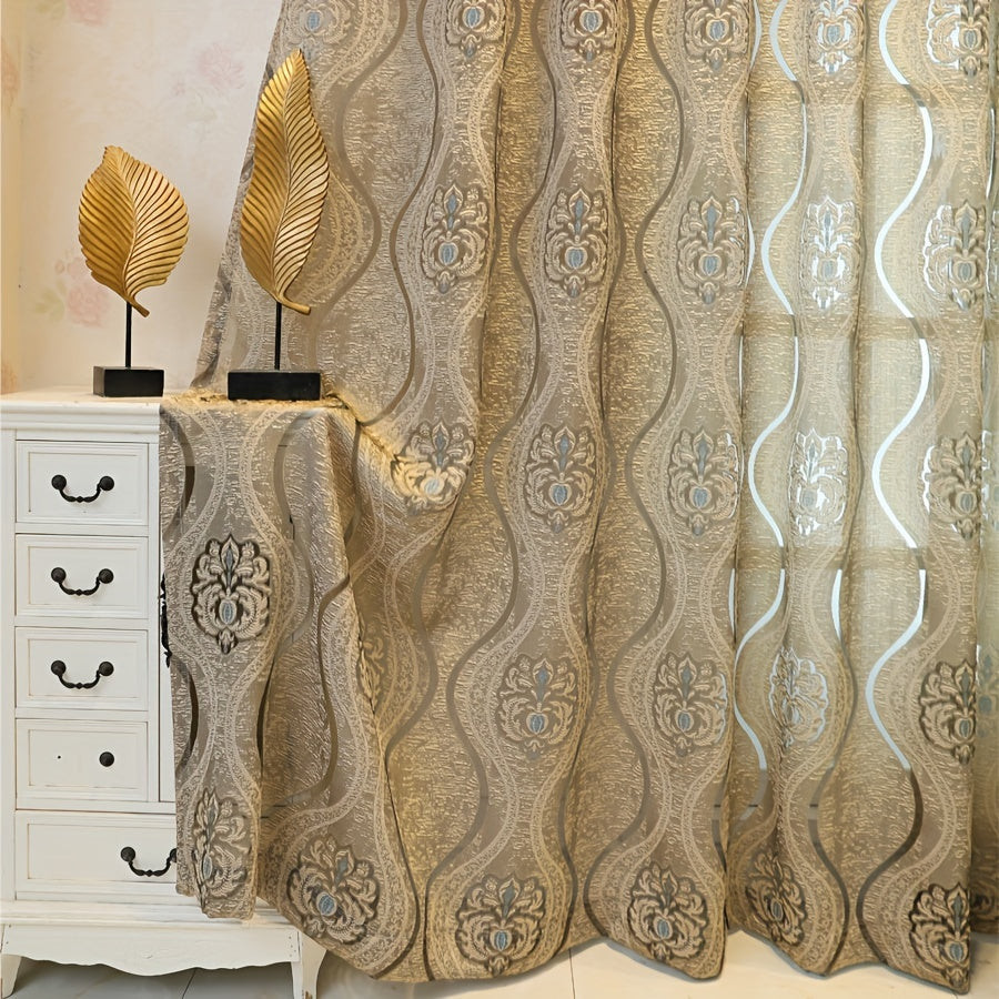Golden Jacquard Window Curtain for Living Room Bedroom Balcony 70 Inches