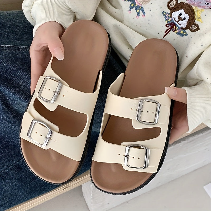 Ayollar uchun yopilmaydigan sandallar ochiq barmoqli yozgi plyaj poyabzali, yostiqlangan taglik bilan