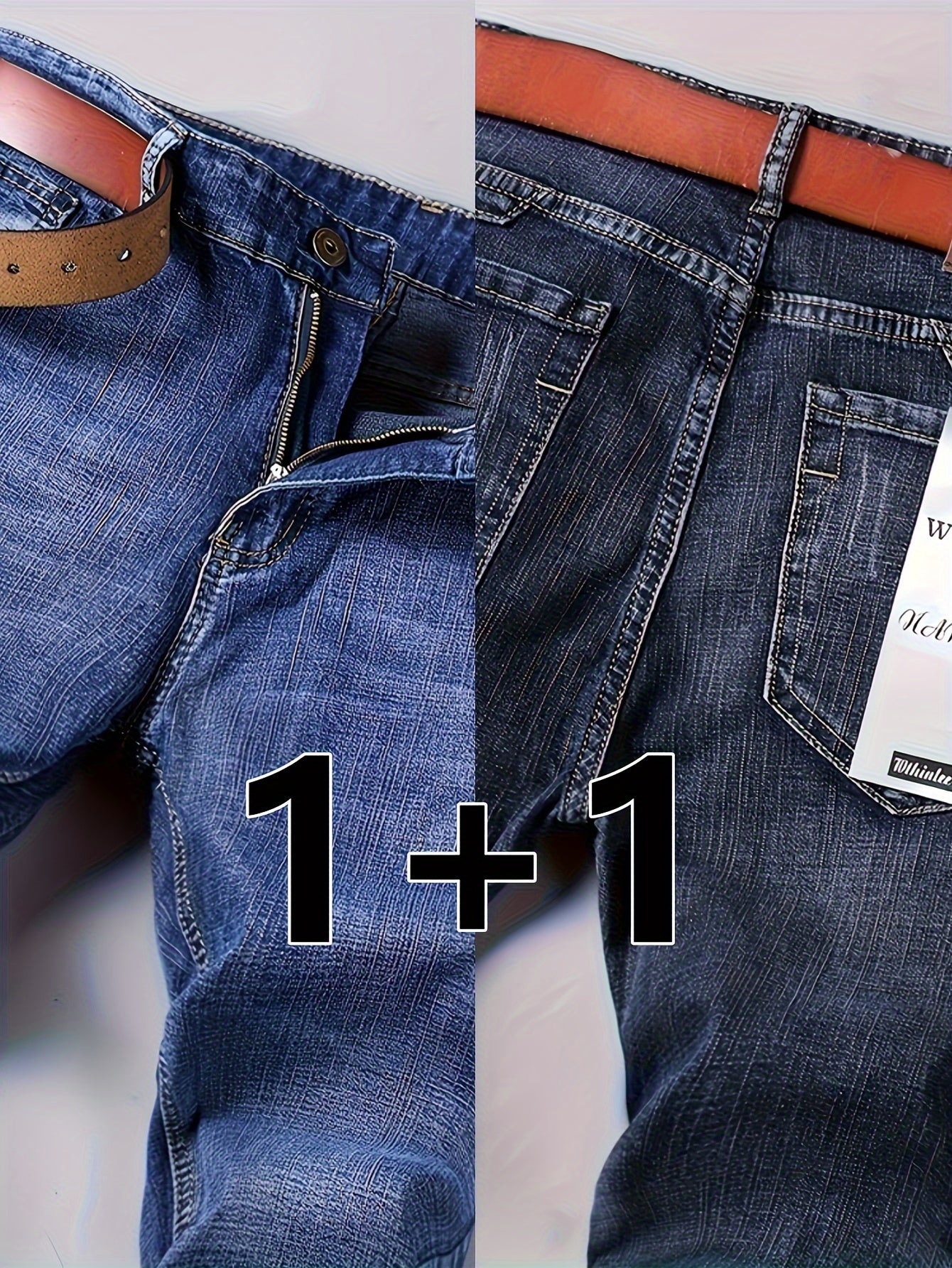 Pantalones de mezclilla sólidos para hombre con bolsillos, mezcla de algodón, ajuste regular para actividades al aire libre, set de 2