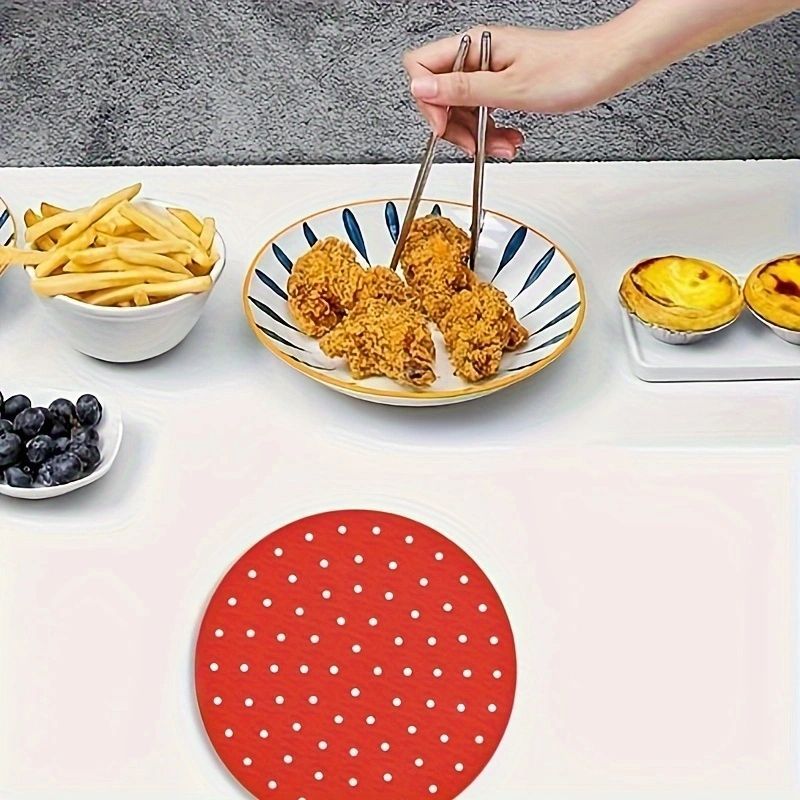 Silicone Air Fryer Mat Set 1/2 Pieces Heat-Resistant Round Red Silicone Liners