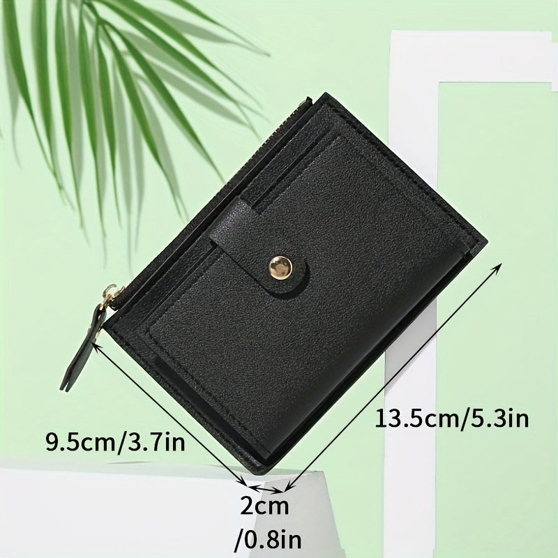 Women’s Slim Faux Leather Bifold Wallet with Zipper Coin Pocket and Card Slots