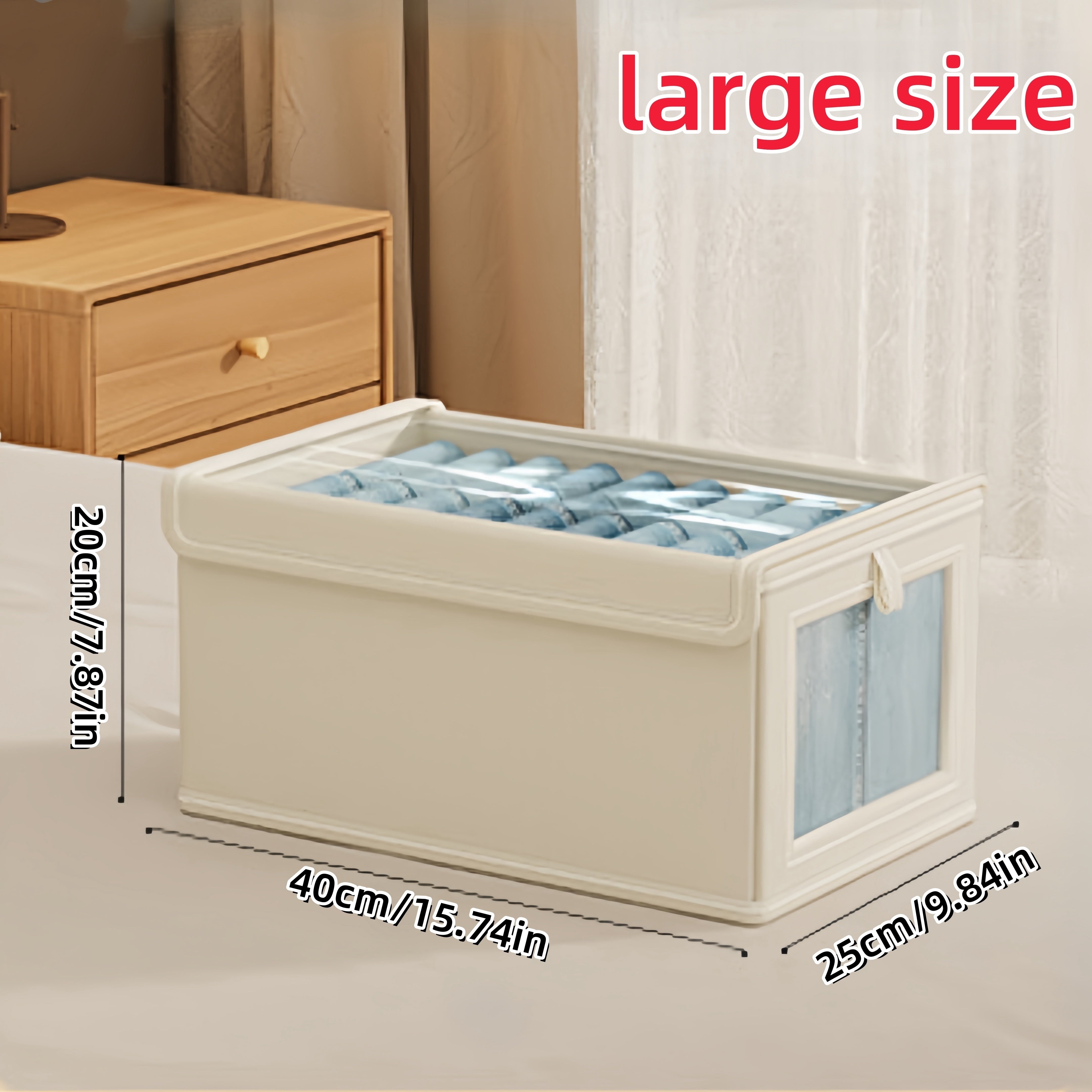 Fabric Storage Box with Clear Window, Flip Top Lid, Foldable for Home Organization