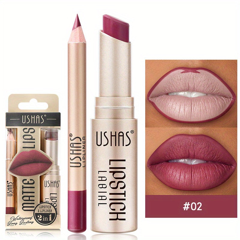 Women Nude Lipstick and Lip Liner Set Waterproof Velvet Long-lasting
