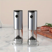 Electric pepper salt grinder set stainless steel clear bin battery operated for home holiday gifts