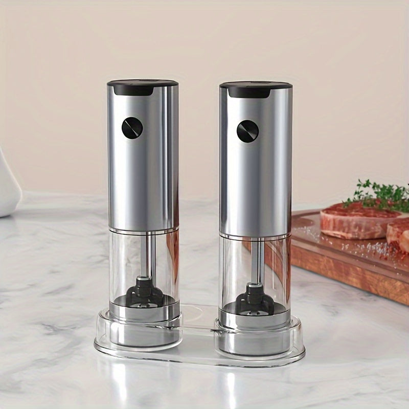 Electric pepper salt grinder set stainless steel clear bin battery operated for home holiday gifts