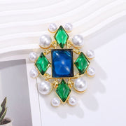 Vintage Baroque Style Brooch with Rhinestones Faux Pearls and Crystals