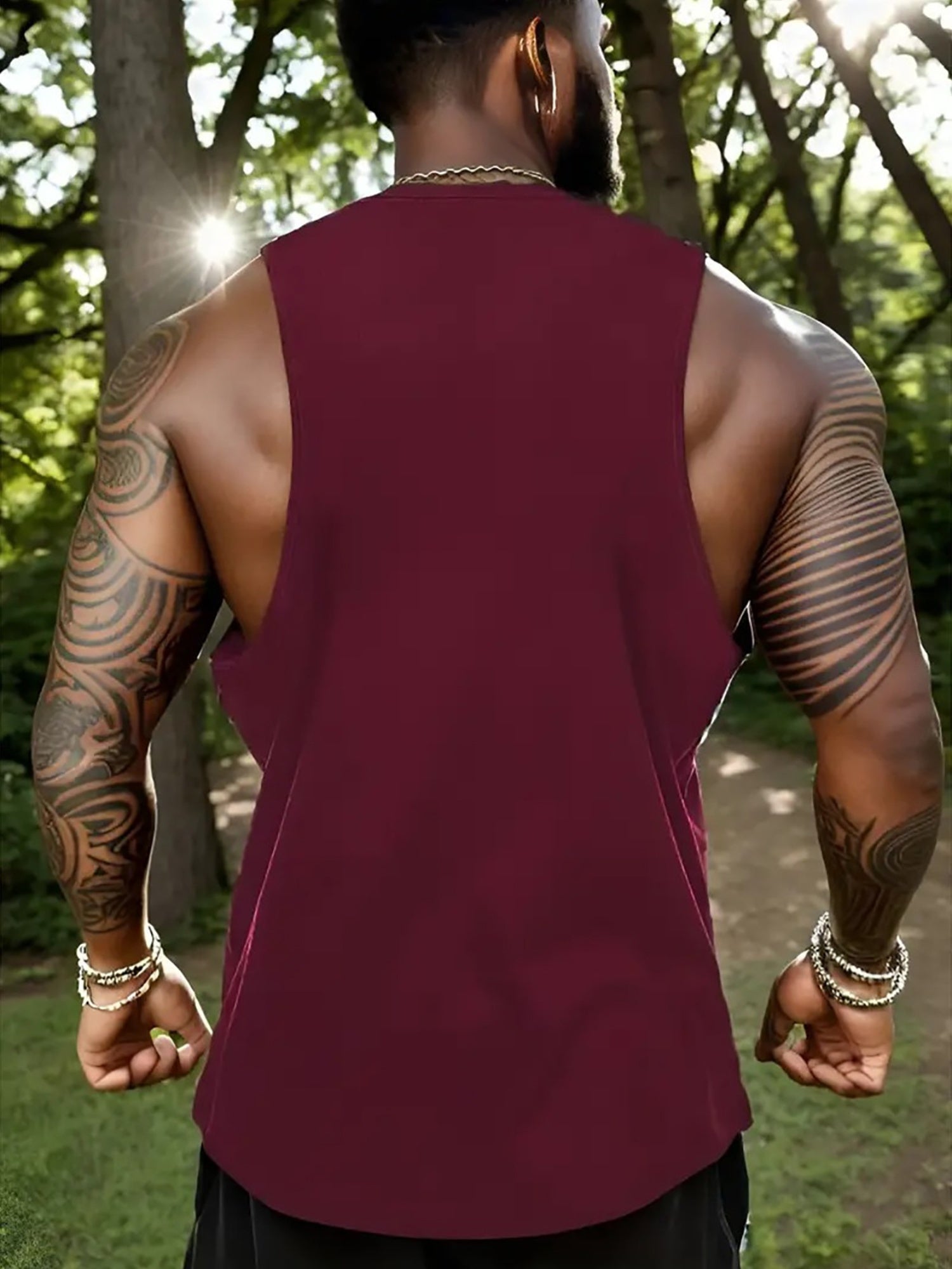 Men's Large Polyester Geometric Wolf Head Design Summer Vest Sports Regular Fit