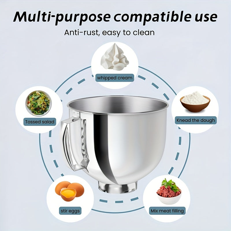 Stainless Steel Mixing Bowl Replacement for 4.5/5 Quart Tilt-Head Stand Mixers Anti-Slip Handle