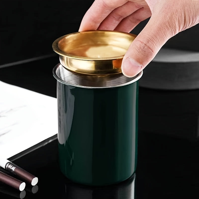 Stainless Steel Ashtray with Gold Rim Windproof Smokeless Indoor Outdoor