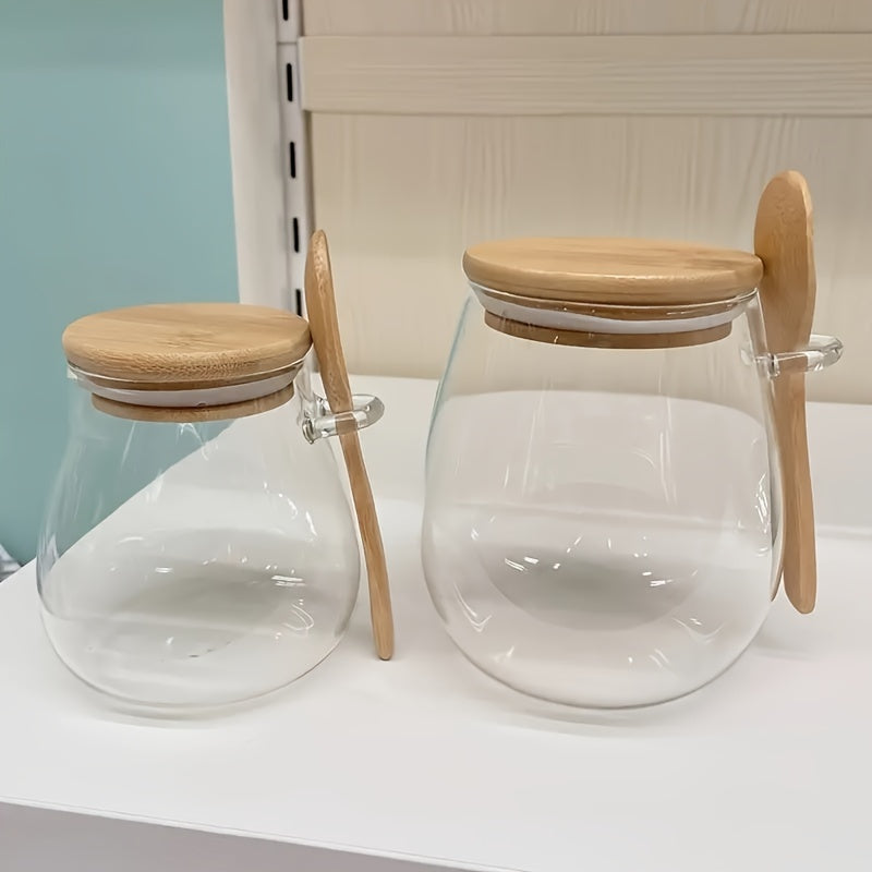 Tarro de almacenamiento de vidrio con cuchara para café, azúcar, té, sal, especias, organizador de cocina
