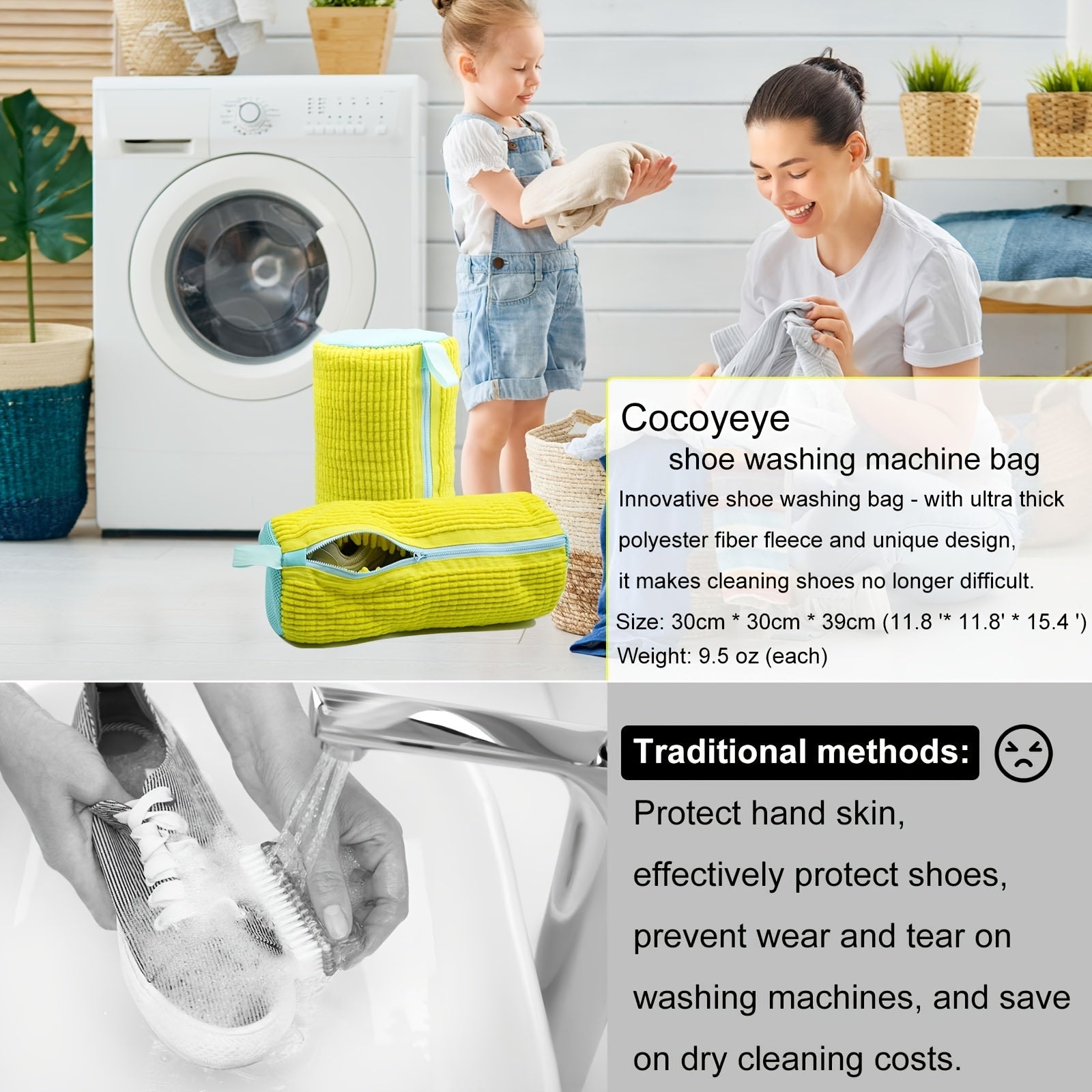 Laundry Bag for Shoes with 360° Wrap-Around Cleaning Hidden Zipper Durable Reusable Washing Machine Bag