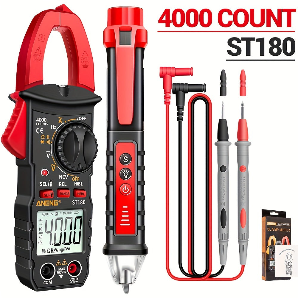 Set de multímetro amperímetro con pinza, linterna, lápiz medidor, resistencia, voltaje, 4000 conteos