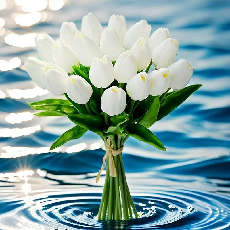 Artificial Tulips Set of 10 Real Touch Faux Flowers for Home Office Decor