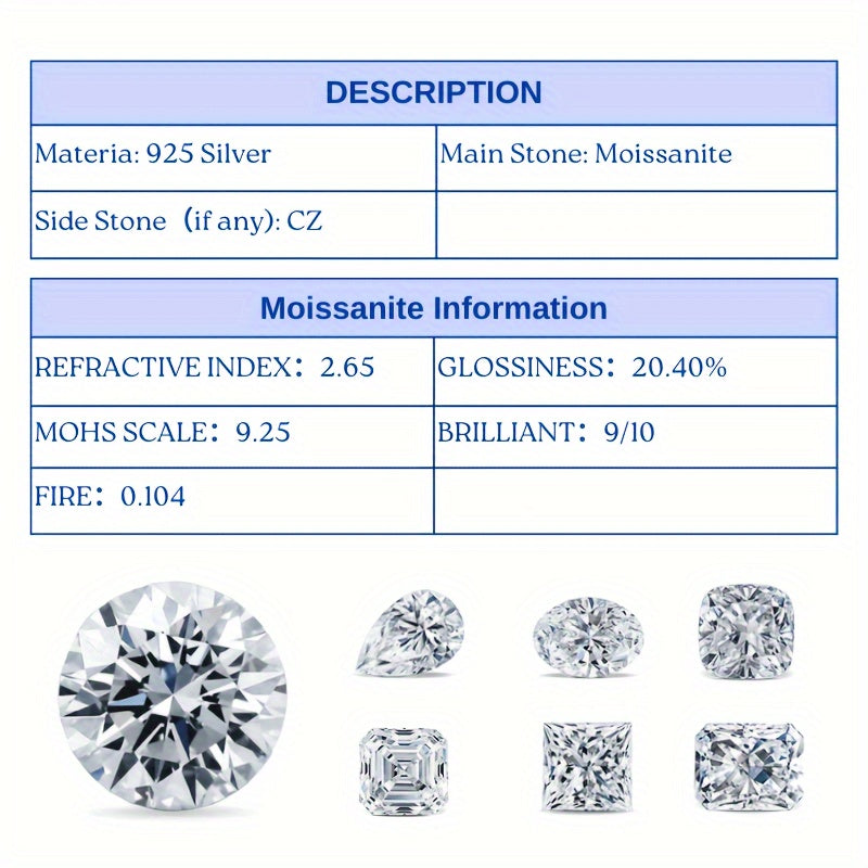 Sterling Silver Moissanite Engagement Ring 1 Carat Round Cut V-Shaped Wedding Band Gold Plated