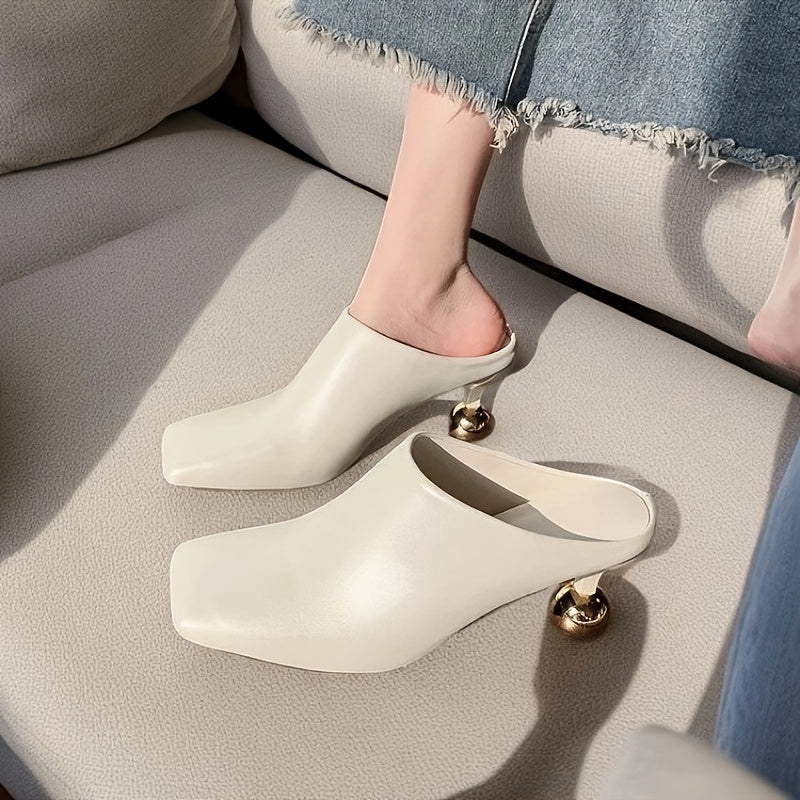 Women's White Summer Mules Synthetic Round-Toe Casual Dress Shoes