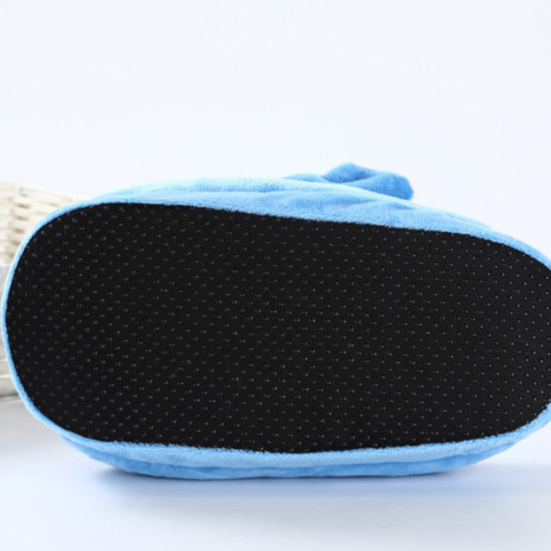 Unisex Plush Corduroy Slippers Warm Indoor Footwear Blue Cartoon