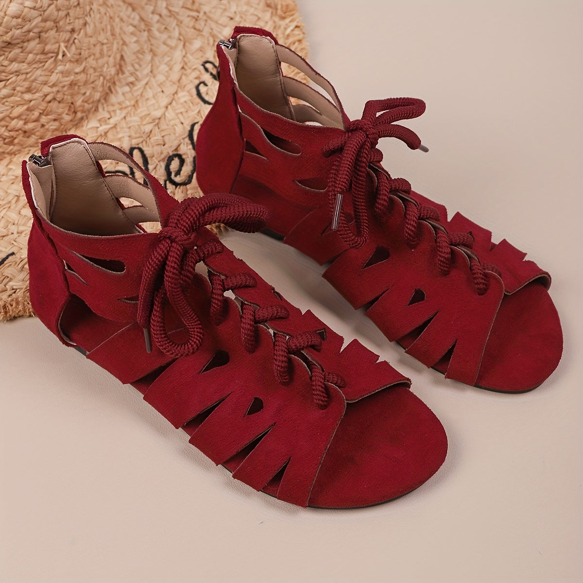 Zapatos romanos retro de mujer con cordones, peep toe, calzado de verano para la playa