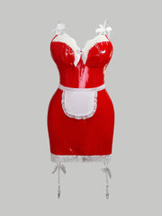 Plus Size Women's Lace Bow Front Lingerie Dress with Apron Costume