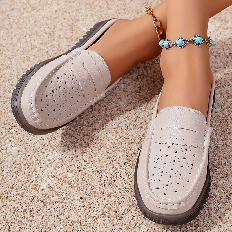 Women’s Solid Color Mules Flat Slip-On Shoes Perforated Non-Slip Casual