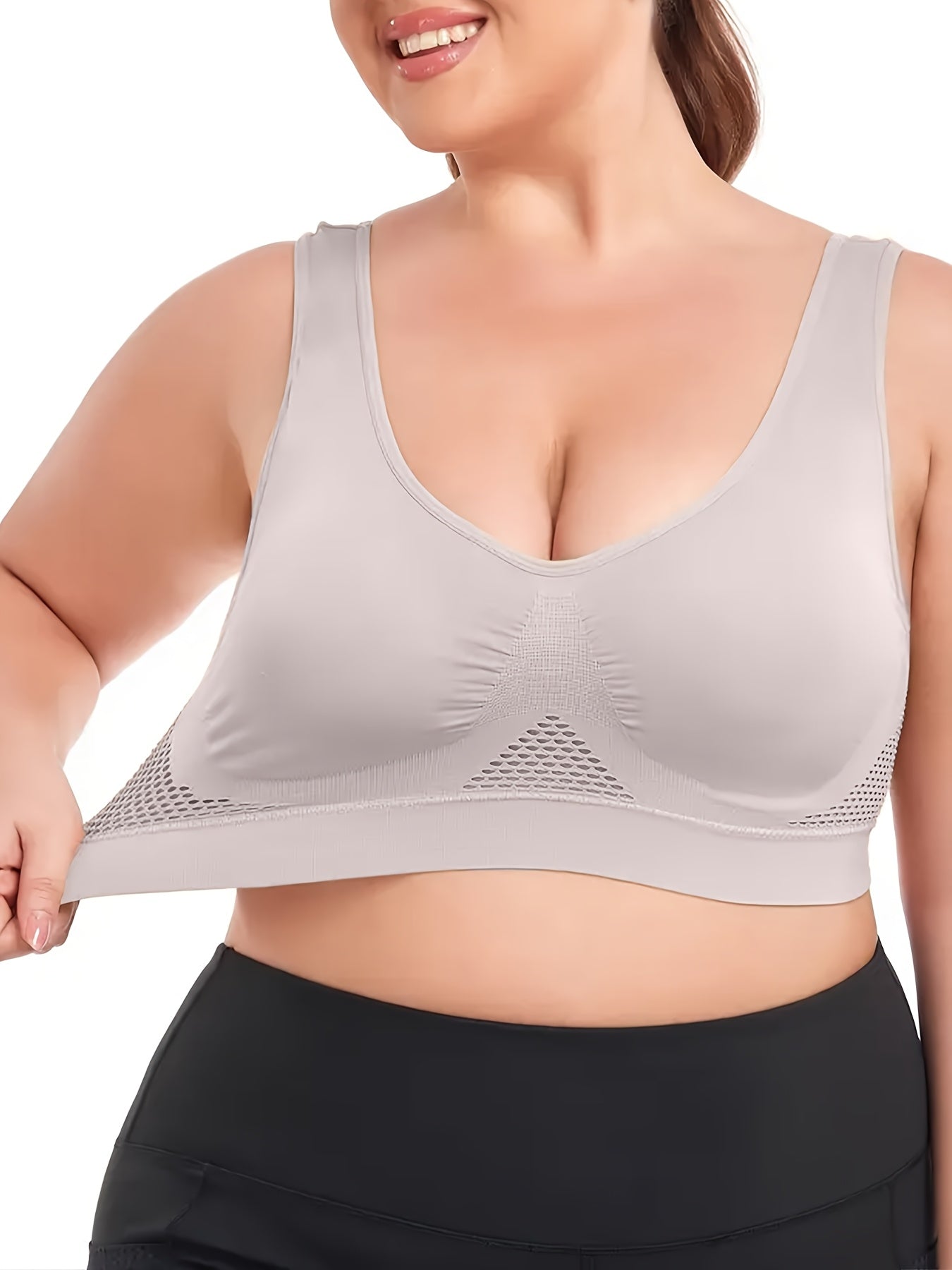 Plus o'lcham yuqori qo'llab-quvvatlash simsiz sport bralar yostiqlangan tarmoq nafas oladigan