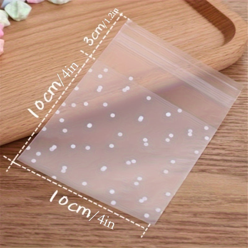 100 Pieces Frosted Self-Adhesive Clear Treat Bags with White Dots for Cakes Candies