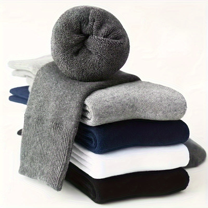 Men's Solid Warm Crew Socks for Autumn and Winter Breathable Anti-Sweat 2 or 5 Pairs