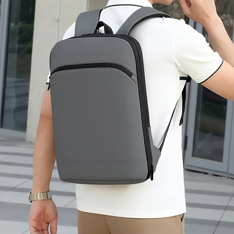 Faux Leather Backpack for Business and Daily Commute with Laptop Compartment in Black Grey Light Grey